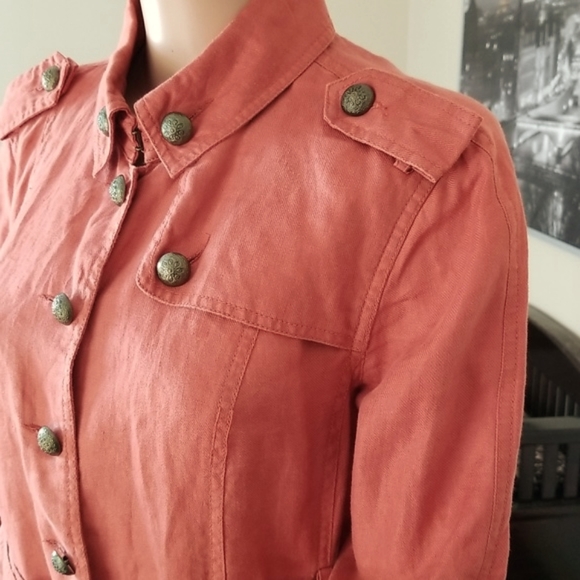 Vintage 100% Linen Top Military Combat by Live A Little / Sz M / Burnt orange - Picture 5 of 17